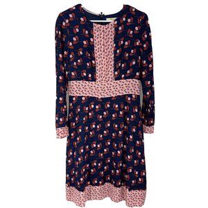 Boden Women 6 Daisy Dress 3/4 Sleeve Floral Navy Conker Keyhole Neck Knee Length